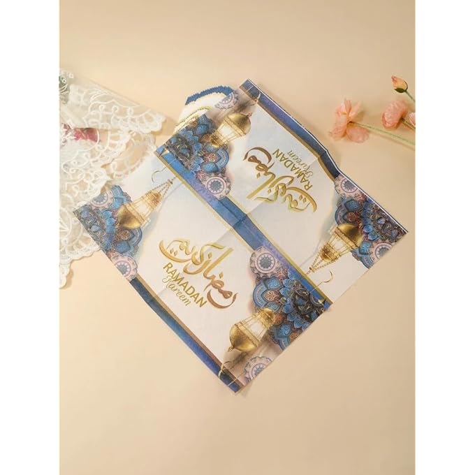 1 PACK OF RAMADAN KAREEM PAPER NAPKINS 20PCS, GOLDEN PURPLE BLUE FESTIVE HOLY MONTH TABLEWARE DISPOSABLE TISSUES FOR IFTAR PARTY TABLE SETTING DECORATION EVENT DINNER (BLUE) - Image 3